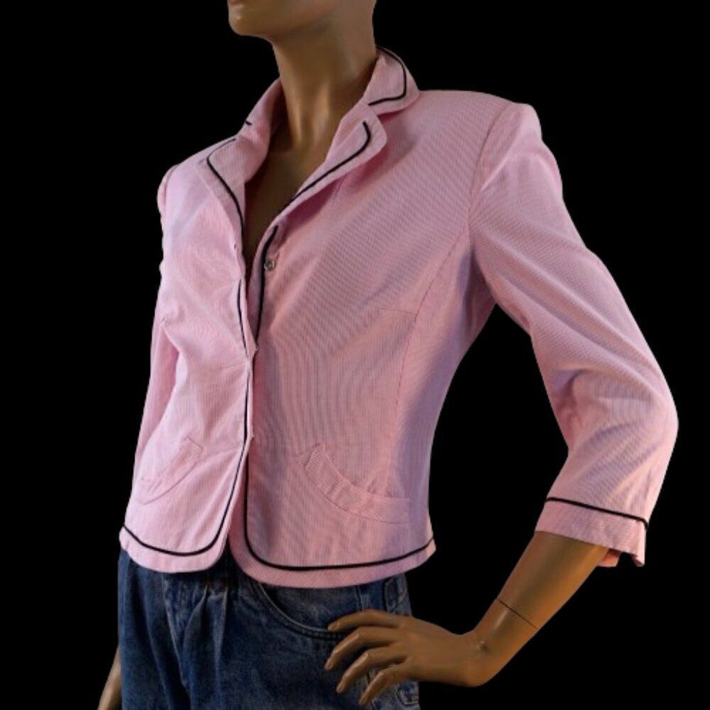 Willi Smith Summer Blazer Jacket Pink White Pinstripe Womans Size 4